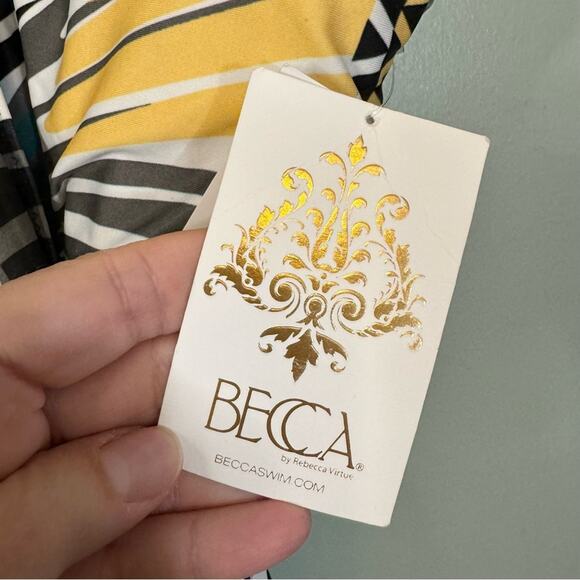 Becca Handkerchief Surplice Padded Tie Waist Wrap One-Piece Swimsuit Green M NWT - Picture 8 of 14